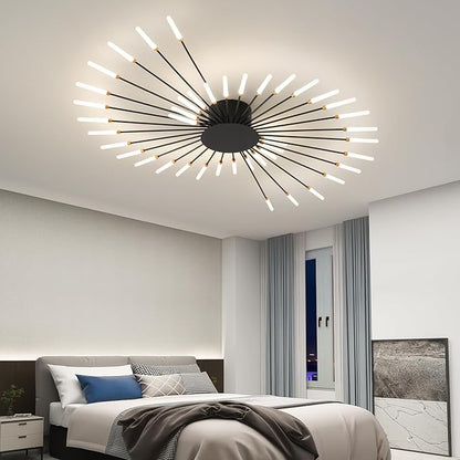 ziidoo Modern Ceiling Light, 42 Lights Metal Firework Designed Chic Led Lighting Fixture for Farmhouse Kitchen Dining Room Bedroom Hallway Living Room (Black)