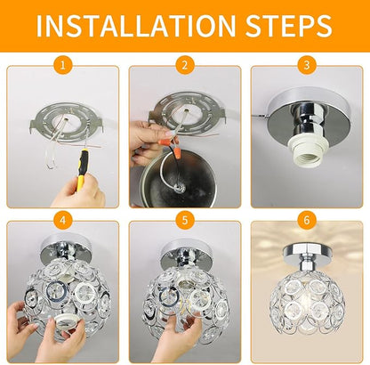 TISLYCO Modern Semi Flush Mount Ceiling Light Fixture, Mini Crystal Chandelier Light Fixture, Small Close to Ceiling Light for Hallway Bathroom
