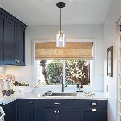 Black Brass Pendant Lights Kitchen Island - Clear Glass Brass Gold Pendant Light Fixture Multiple Stems Rods 3 Units 12 Inch 3 Units 4 Inch (3 Pack Black Brass Downrod)