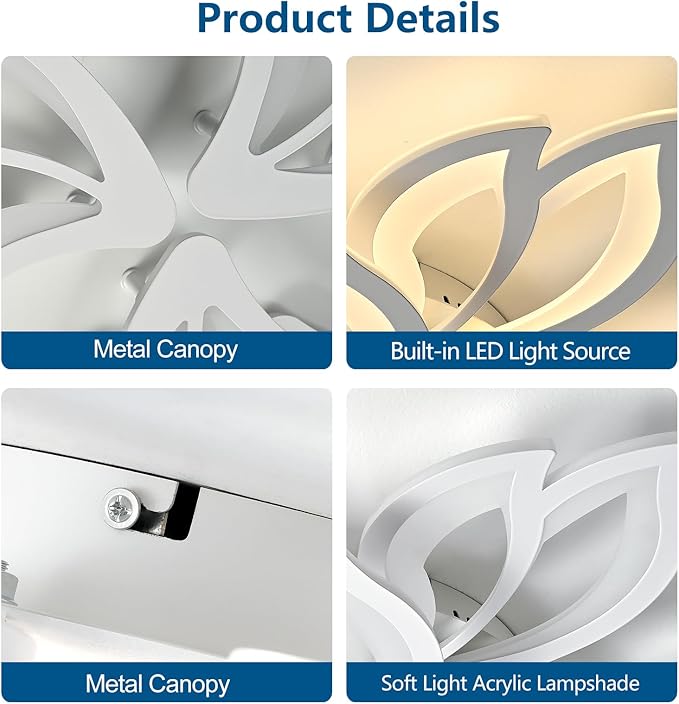 28" White Modern Flower Dimmable Ceiling Light Fixture, 9 Leaves Low Profile Flush Mount Ceiling Light for Living Room Dining Room Bedroom