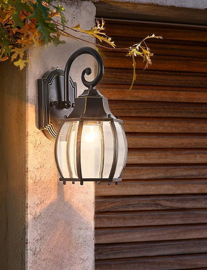 Dusk to Dawn Outdoor Wall Light Vintage Wall Lamp Outside with IP65 Sensor Exterior Light Fixtures Wall Mount Porch Light E26 Exterior Wall Sconces in Black with Gold Rim for House 2-Pack