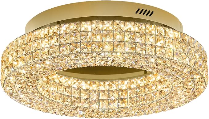 ykolupty 24" Crystal Chandeliers,Round Chandelier for Living Room Modern Ceiling Light Fixture Lamp for Foyer Bedrooms Dining Room Hallway(Gold Chandelier)