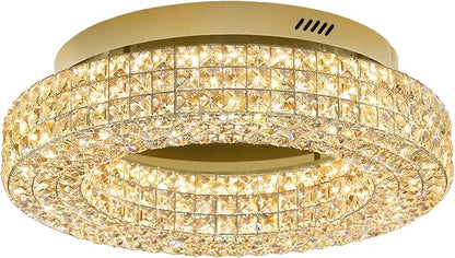 ykolupty 24" Crystal Chandeliers,Round Chandelier for Living Room Modern Ceiling Light Fixture Lamp for Foyer Bedrooms Dining Room Hallway(Gold Chandelier)