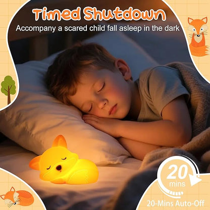 Fox Night Light for Kids, Cute Silicone Lamp with Dimmable 20 Mins Timer, Squishy Animal Nightlight Kids Bedside Decoration Light, Christmas White Elephant Gifts Idea for Baby Girl Boy Friend