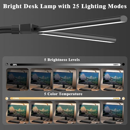 GAEFURY LED Desk Lamp for Home Office, 24W Bright Desk Lamp with Phone Holder Base - 25 Lighting Modes Eye-Caring Desk Light Adjustable Gooseneck Lamp for Workbench Drafting Reading Study