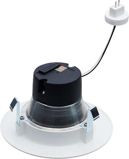 Satco S11838 6.5W LED Downlight Retrofit, 4 in. Stepped Baffle, CCT 2700K-5000K Warm White to Natural Light, 600 Lumens, Matte White, 12V, 50W Inc. Eq. Wet Location, cETLus Classified, RoHS