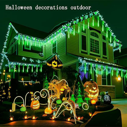 Kwaiffeo Green Christmas Lights, 24 Tubes Meteor Shower Lights(Equivalent to 3 Sets of 8-Tube) for Halloween Christmas Decorations Outdoor, Green Lights for Xmas St. Patrick's Day Party Tree, UL Plug