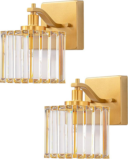 EDISHINE Hardwired Bathroom Vanity Light, Modern Bathroom Lighting Fixtures Over Mirror, Wall Sconces Set of Two with Crystal Shade, Bath Lamp for Living Room, Bedroom, Powder Room, E26 Base, Gold