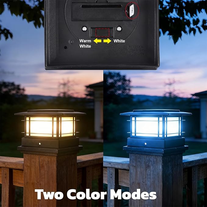 Dynaming 4x4 Solar Post Cap Lights Outdoor with 2 Color Modes, Upgrade Fence Post Solar Lights Black Shell for 4x4 Vinyl/Wooden Posts, Brightness LED Lighting Decor for Garden Deck Patio, 6 Pack