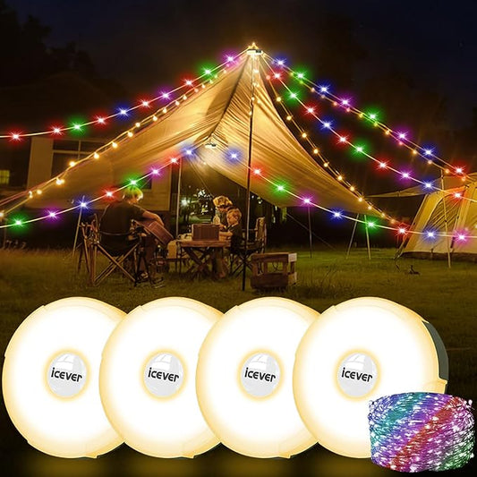 4-Pack Camping String Lights, 16.4FT Rechargeable Waterproof Hanging Lamp Portable LED Light for Outdoor Camping Awning Tent Garden Party Yard Festival Decor (5 Lighting Modes)