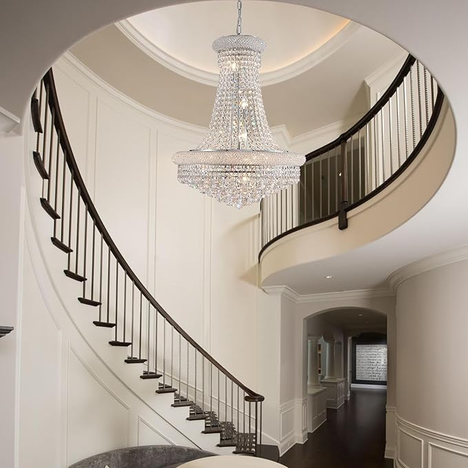 Modern Crystal Chandeliers Light Fixture,11-Light Empire Style K9 Crystal Chandeliers for Entryway, Chrome Finish Luxury Chandeliers for Living Room Bedroom Stairway Foyer Hallway D23.6