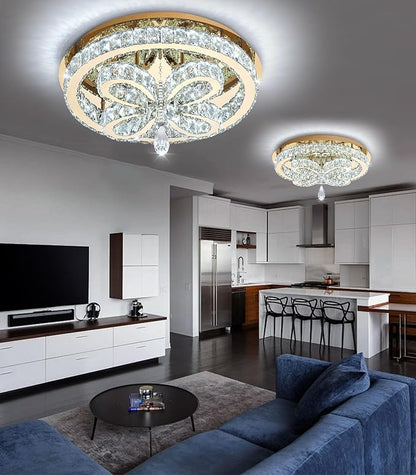 20'' Modern Crystal Chandelier LED Dimmable Flush Mount Ceiling Light Pendant Light for Living Room Bedroom Dining Room Gold Light Fixture