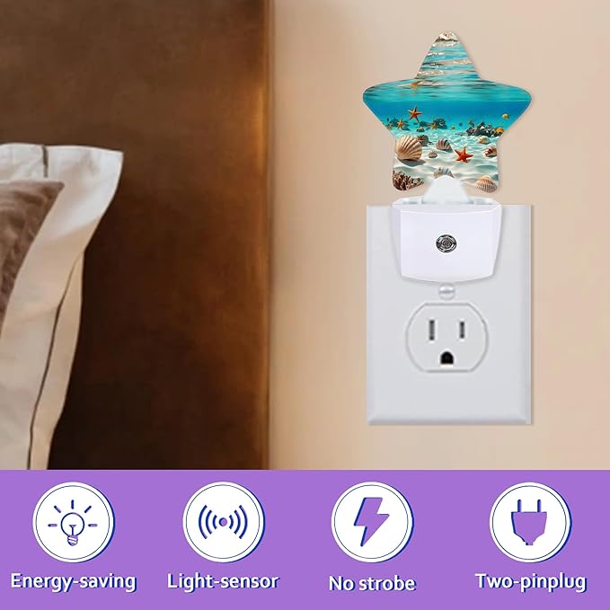 Energy Efficient Nightlights Plug in Wall, Shells Starfish Night Light for Kids Bedroom Decorative, Ocean Coral Dusk-to-Dawn Sensor Sleep Friendly Lamp for Nursery Bathroom Basement