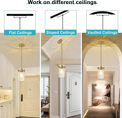 Hammered Glass Pendant Lighting for Kitchen Island 2 Pack, Modern Brushed Gold Pendant Light Fixtures 4.72", Adjustable Ceiling Pendant Light for Kitchen Island Dining Room Hallway