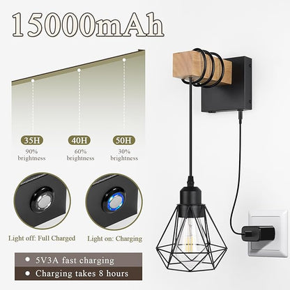 Battery Operated sconces Set of 2 for Bathroom, Dimmable Wall Sconces with Remote Control, Black LED Wireless Wall Lights for Living Room, Hallway, Bedroom(2 Pack)