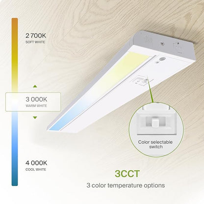 ASD Swivel LED Under Cabinet Lighting Plug in or Hardwired 24 Inch, Dimmable Under Cabinet Lights with High/Low/Off Switch, 3CCT 2700K-4000K, Linkable Under Counter Lights for Kitchen, White, ETL