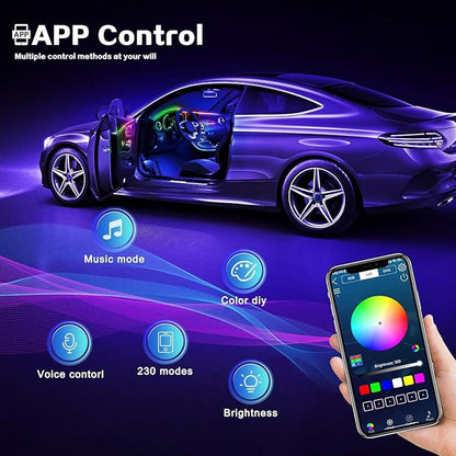 Dreamcolor Acrylic Interior Car LED Strip Light with Wireless APP, RGB 22 in 1 with 175 inches 600 LEDs Fiber Optic Ambient Lighting Kits, Dynamic Chasing Music Sync Neon LED Strip for Car Accessories
