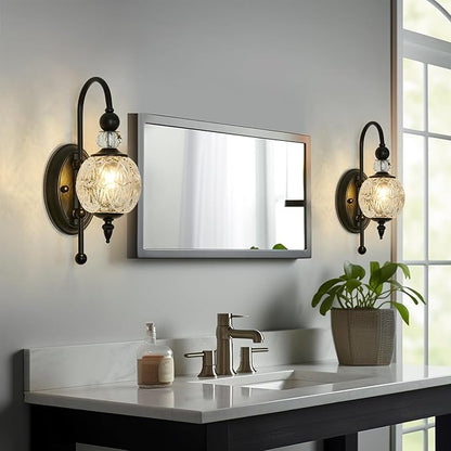Piepooye Vintage Black Wall Sconce with Glass Globe Shade Mid Century G9 Bulb Wall Light Indoor Wall Lamp for Bathroom Farmhouse Bedroom Living Room Hallway
