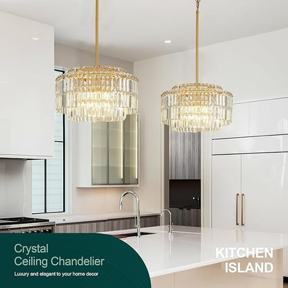 Modern 17.6“ Gold Crystal Chandelier Ceiling Light Fixtures for Dining Room Luxury Glam 8-Light Crystal Chandeliers Lighting for Bedroom Entryway Hallway Living Room Kitchen Island Foyer