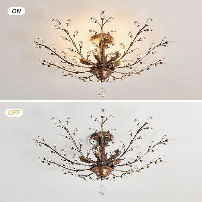 CVKASH 5 - Light Vintage Crystal Chandelier Modern Bronze Branche Ceiling Light Fixture Farmhouse for Kitchen Dining Room Living Room Bedroom Hallway Foyer