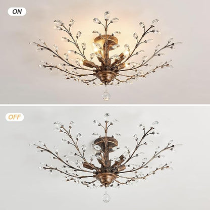CVKASH 5 - Light Vintage Crystal Chandelier Modern Bronze Branche Ceiling Light Fixture Farmhouse for Kitchen Dining Room Living Room Bedroom Hallway Foyer