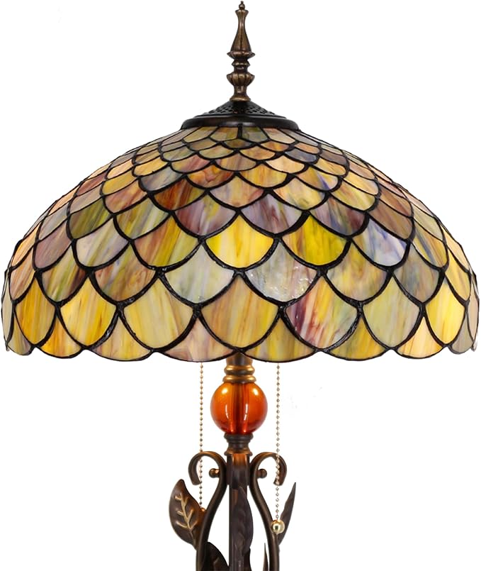 Tiffany Floor Lamp Stained Glass Standing Reading Lamp 16x16x70 Inches Antique Pole Corner Light for Bedroom Living Room (Fish Scales Style)
