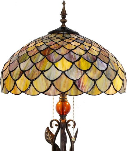 Tiffany Floor Lamp Stained Glass Standing Reading Lamp 16x16x70 Inches Antique Pole Corner Light for Bedroom Living Room (Fish Scales Style)