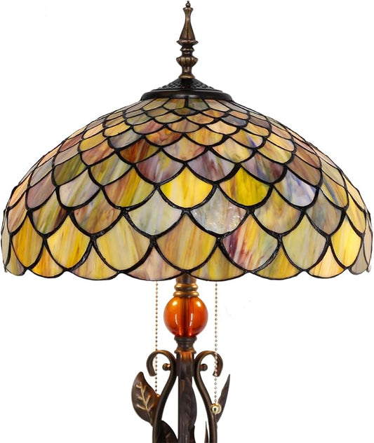 Tiffany Floor Lamp Stained Glass Standing Reading Lamp 16x16x70 Inches Antique Pole Corner Light for Bedroom Living Room (Fish Scales Style)