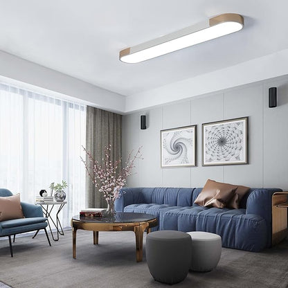 Qcyuui Modern LED Ceiling Light,39.4 Inch Dimmable LED Flush Mount Ceiling Lights,White and Gold Long Ceiling Light Fixture for Office Bedroom Kitchen Hallway (48W/3000-6500K)