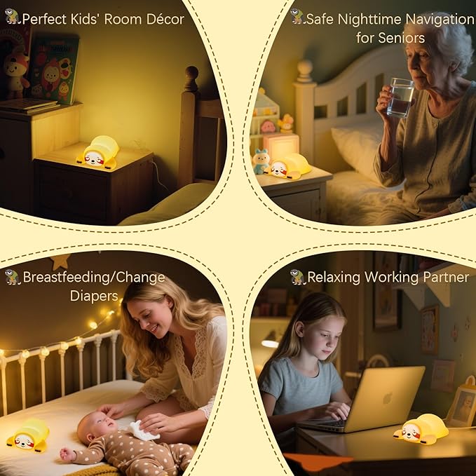 YR YRHH-PET Cute Sloth Gifts Night Light, Funny Sloth Lamp, Rechargeable Squishy Dimmable Weird Nightlight, LED Novelty Animal Cute Stuff, Room Dorm Décor, Silicone Touch Light Up Sloth for Baby Kids