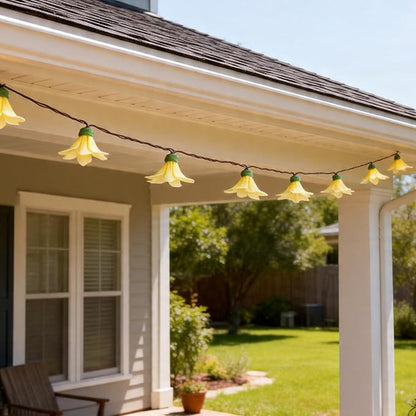 Flower String Lights Plug in with 10 LED Bulbs, Decorative Spring String Lights Indoor for Bedroom, Connectable Flower Fairy Lights Outdoor for Patio Garden Porch Floral Wedding Gifts(Yellow Lily)
