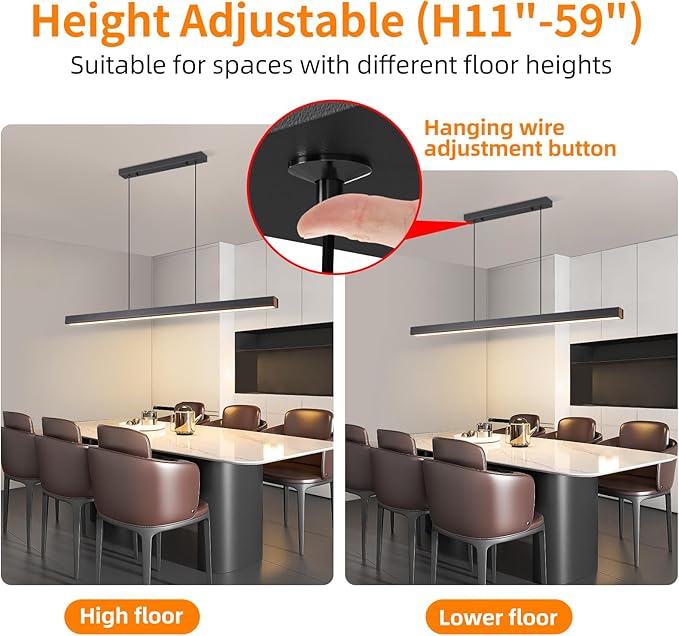 Modern 2-Light Chandelier, 47IN+47IN Pendant Light Fixtures Hanging with Remote Control 3000k-6500K Adjustable Color Temperature，Aluminum Island Lighting Lamp for Dining Room, Living Room