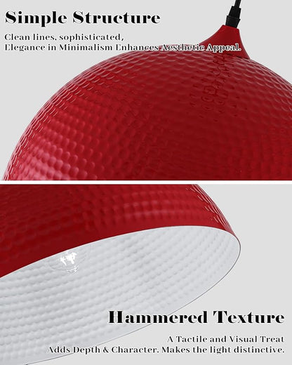 16 inch Red Pendant Light 2 Pack, Hammered Large Industrial Pendant Lights Kitchen Island, Oversive Red Dome Pendant Light for Kitchen Island, Dining Room, Bar