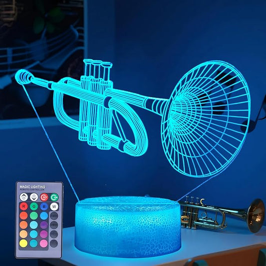 Trumpet Night Light, Trumpet Gifts, 3D Illusion Lamp with 16 Colors Changing, Timer, 4 Flash Modes and Dimmable, Kids Boys Girls Room Decoration, Holiday Xmas Gifts
