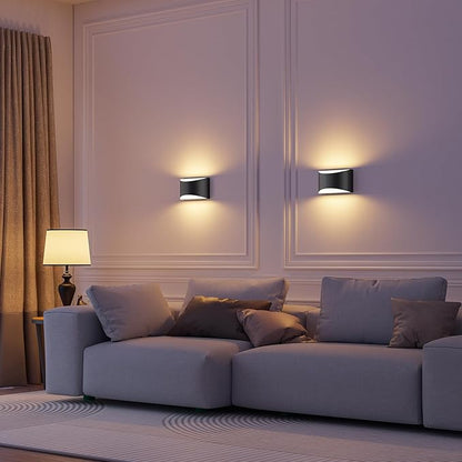 Black Modern LED Wall Sconce, 3 Colors Indoor Wall Lights, 10W Hardwired Up and Down Aluminum Wall Mount Lamp for Bedroom Living Room Hallway Corridor (Black, 1 Pack)