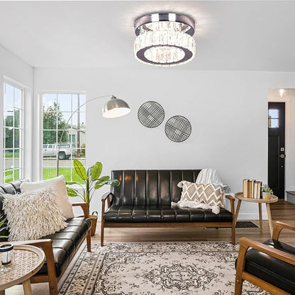 7.8" Crystal Chandelier Modern LED Mini Flush Mount Ceiling Light Fixtures Dimmable with Remote K9 Crystal Round Small Chandeliers for Hallway Bedroom Kitchen