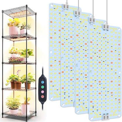 4Panel Grow Lights for Indoor Plants, Seed Starting, Veg, Pot Plants, Bonsai with Timer 4/8/12/16/20H, Ultra-Thin Under Cabinet & Shelf Full Spectrum LED Plant Growing Lamps, Multi-Panels Free Connect
