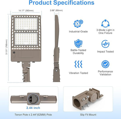 2 Pack 480V LED Parking Lot Light 320W 48,000LM UL Listed 5000K LED Shoebox Street Pole Light Flood Light with Slip Fitter IP65 Waterproof Commercial Outdoor Area Lighting 277-480VAC