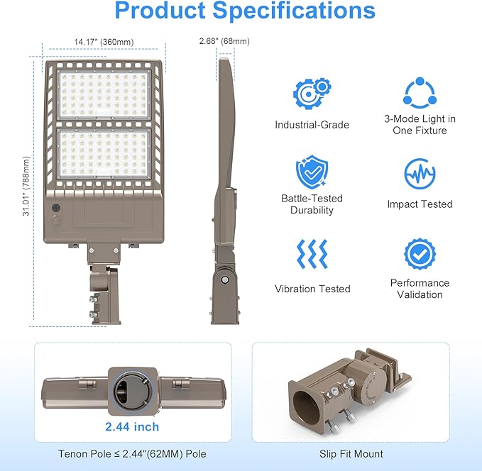 2 Pack 320W LED Parking Lot Light 44,800LM UL Listed LED Shoebox Pole Light with Slip Fitter 5000K Flood Lights Outdoor IP65 Waterproof Commercial Street Light 100-277VAC