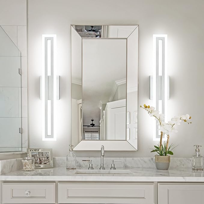 SOLFART 24 Inch LED Bathroom Light Fixtures Brushed Nickel Vanity Lights Bathroom Lighting Fixtures Over Mirror 6000K