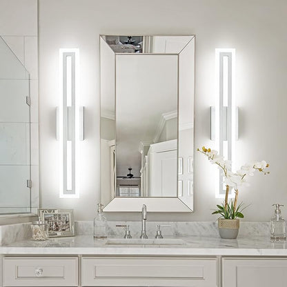 SOLFART 24 Inch LED Bathroom Light Fixtures Brushed Nickel Vanity Lights Bathroom Lighting Fixtures Over Mirror 6000K