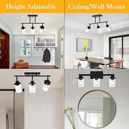 Yaohong 3-Light Kitchen Track Light Fixtures Ceiling Vanity Lights Black, Bathroom Track Lighting Kit with Ajustable Heads, Modern Wall Ceiling Tracking Light for Hallway Shop