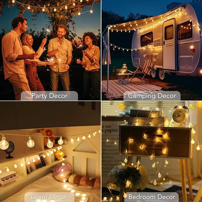Metaku Globe String Lights Fairy Battery Operated 26ft 60LED with Remote Waterproof Indoor Outdoor Hanging Decorative Christmas for Home Party Patio Garden Wedding