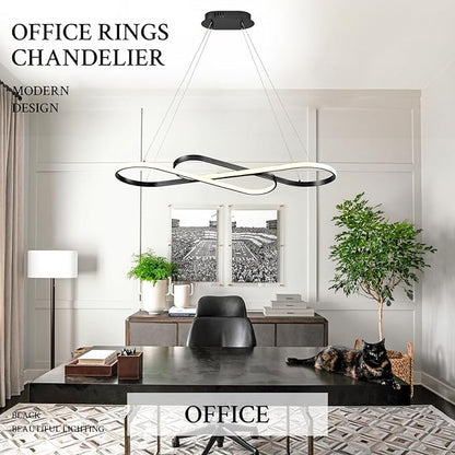 Modern LED Chandelier Black Dimmable LED Pendant Light for Dining Room Light Fixture Over Table Modern Kitchen Island Lighting High Ceiling with Remote for Living Room, 31.7 Inch