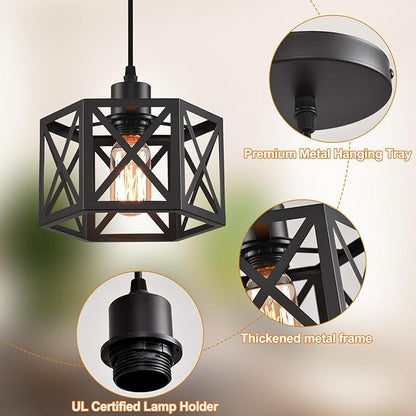 Farmhouse Pendant Light Fixture, Black Pendant Lights for Kitchen Island Industrial Lantern Pendant Light Fixtures with Light Shade, Adjustable Height Hanging Pendant Lighting