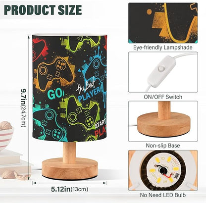 Bedside Table Lamp Video Game Nightstand Lamp with Wood Gaming Gamer Colorful Desk Lamps for Bedroom Living Room Nursery Office Home Decor