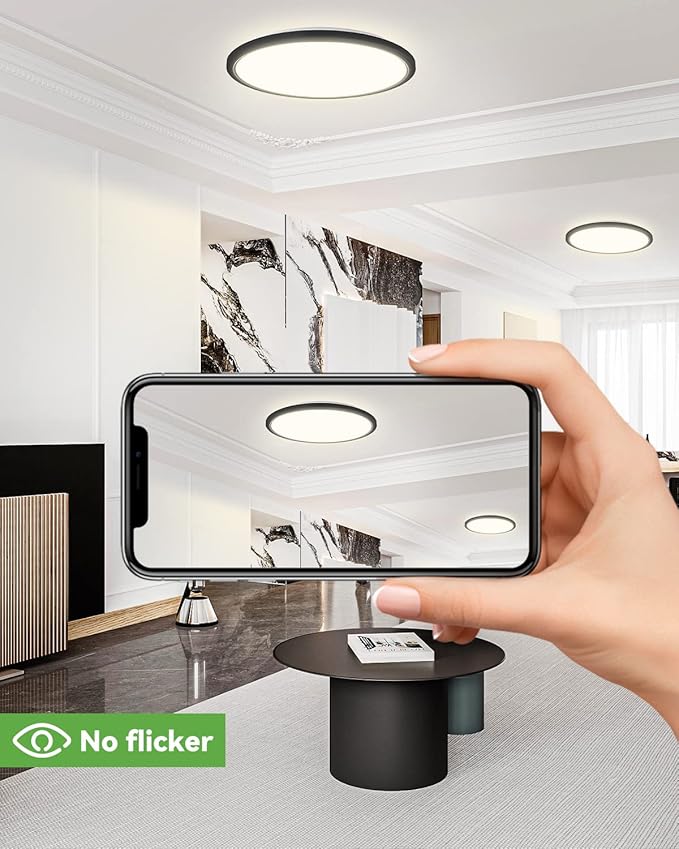 zemty 4Pack 12 Inch LED Ceiling Light Flush Mount, 24W 2640lm Super Slim Flush Mount Ceiling Lamp Fixtures, 3000K/3500K/4000K/5000K/6500K Selectable for Bedroom Bathroom Kitchen Living Room (Black)