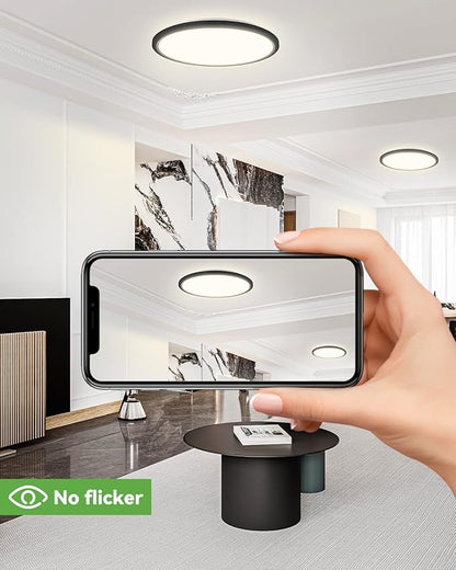 zemty 4Pack 12 Inch LED Ceiling Light Flush Mount, 24W 2640lm Super Slim Flush Mount Ceiling Lamp Fixtures, 3000K/3500K/4000K/5000K/6500K Selectable for Bedroom Bathroom Kitchen Living Room (Black)