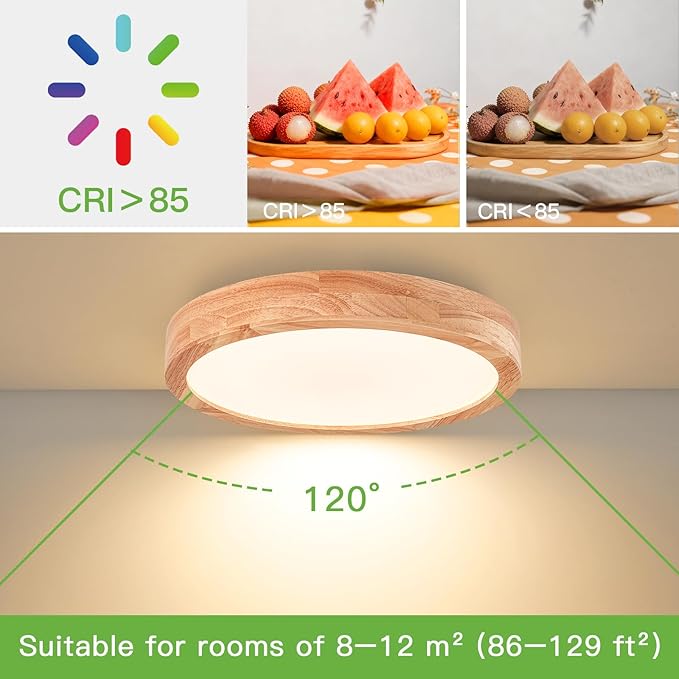 Modern LED Ceiling Light for Bedroom: Wood Flush Mount Light Fixture with Acrylic Lampshade - 3000K Not Dimmable Overhead Ceiling Lamps for Kitchen Hallway Living Room (11.8" 2 Pack)