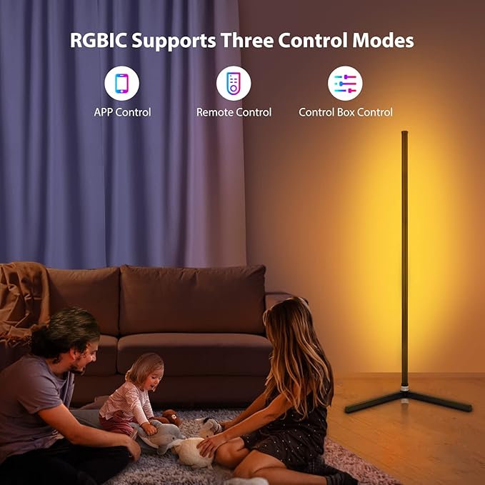 WISIMMALL RGB Corner Floor Lamp, Bluetooth APP and Remote Control Music Sync LED Modern Floor Lamp for Living Room, Light Timing, 398 Dimmable Modes, 64.5" RGB Color Changing Mood Lighting